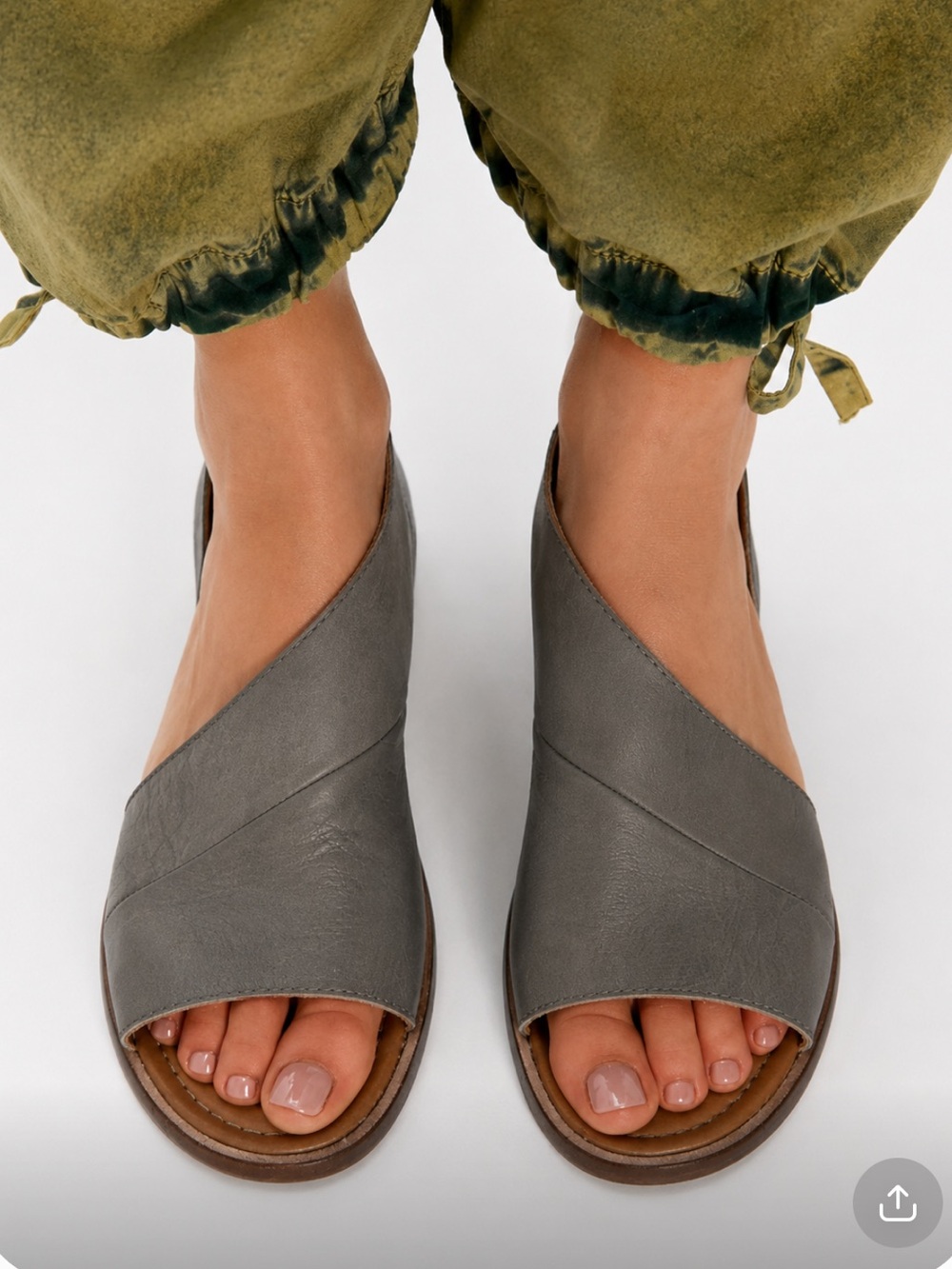 NEW FREE PEOPLE Mont Blanc Gray Leather Open Toe Slingback Flat Sandals 38